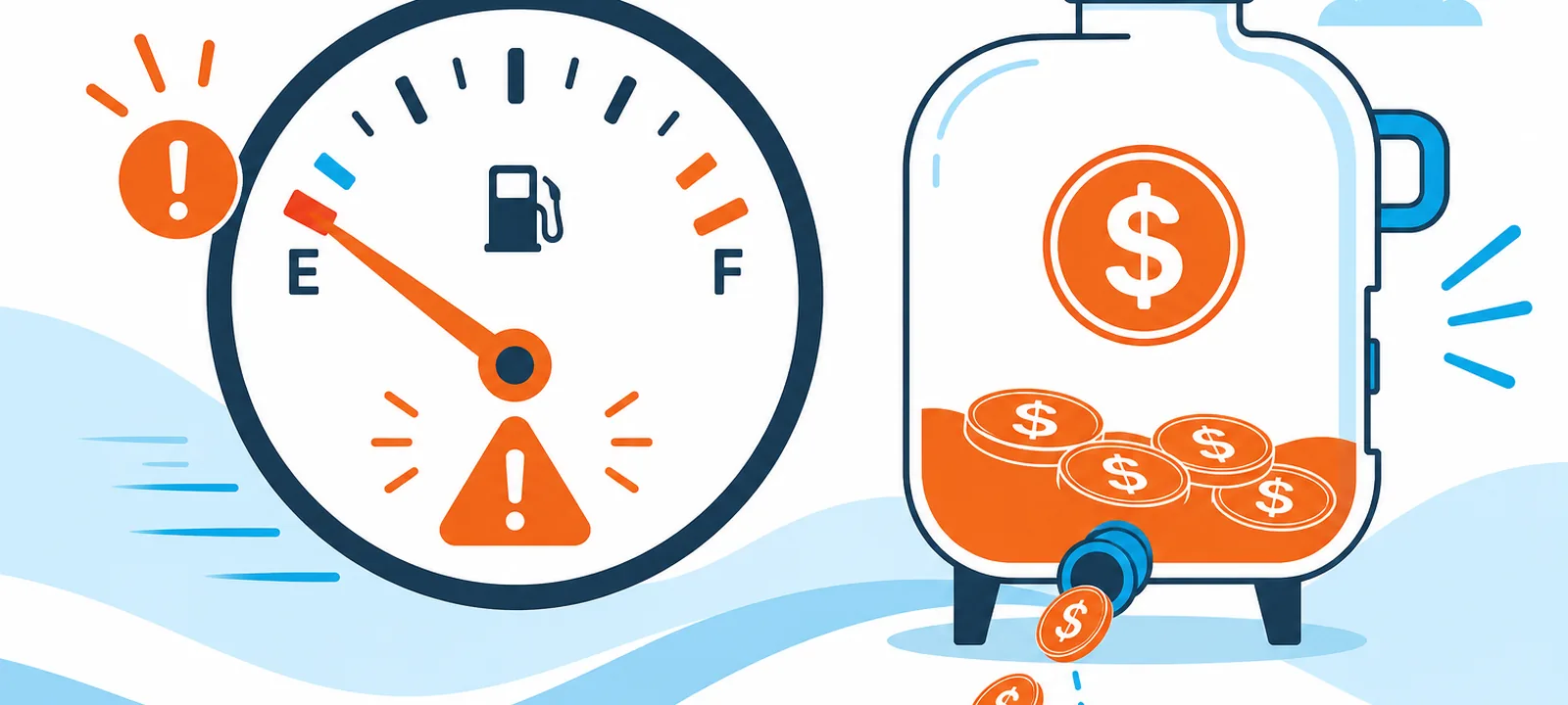 Budget fuel gauge emptying too fast with warning lights and draining coins