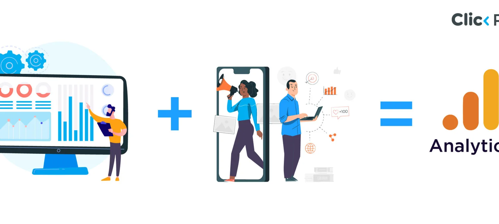 Abstract click-protection scene with geometric icons and brand blue shapes (cover #287).