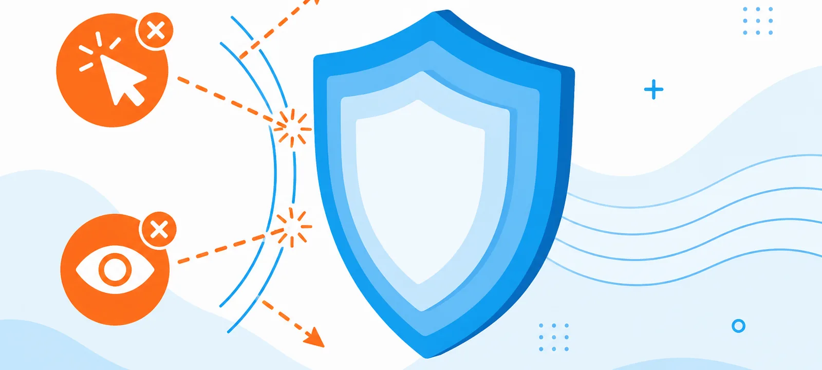Invalid click and impression icons blocked by a multi-layer blue shield