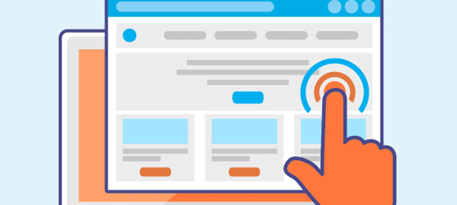 Abstract click-protection scene with geometric icons and brand blue shapes (cover #335).